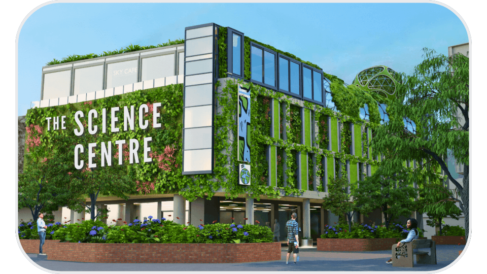 Plan for the outside of the science centre, using sustainable architecture